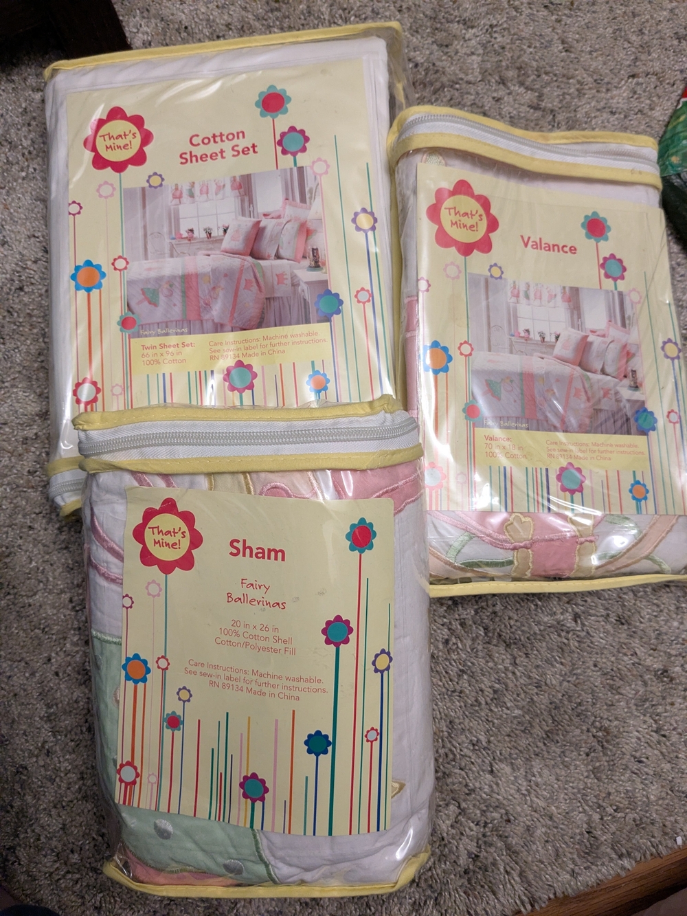 Fairy Ballerinas Cotton Twin Sheet Set with Sham and Valance NIP